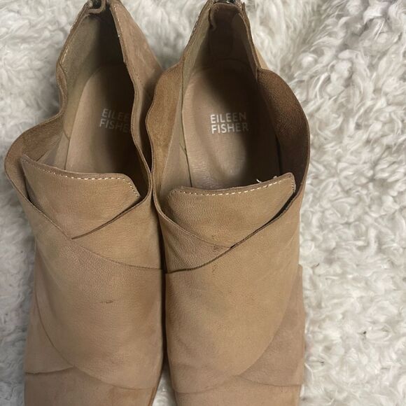 Eileen Fisher Ember slip on Ankle Boots khaki Nubuck Leather back zipper SZ10 - Picture 4 of 9